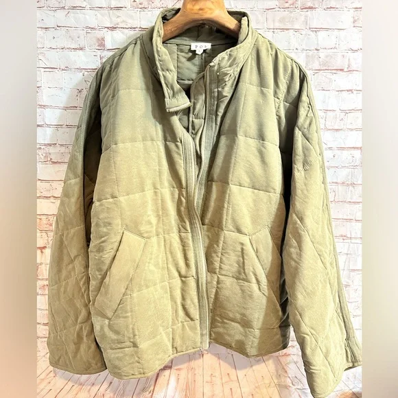 POL Olive Green Quilted Lightweight Bomber Jacket Size Large - Picture 3 of 5